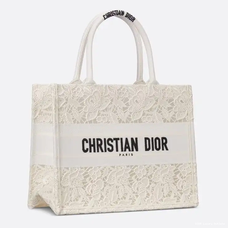 Cheap D-Lace White Motif Canvas Macrame Dior Tote Book 0506 Luxury